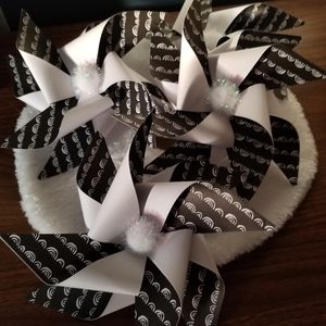 Bundle of (4) Handmade Pinwheels w/white shimmer pom poms.